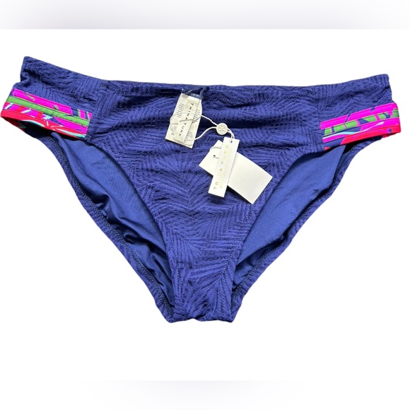 TRINA TURK DAINTREE TAB SIDE HIPSTER navy blue swim bottoms size 12 NWT - Picture 2 of 7
